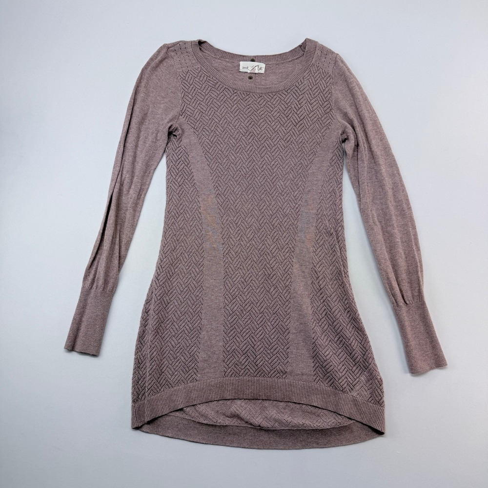 Shrinking Violet Womens Small Mauve Pointelle Chevron Knit Tunic Sweater Button
